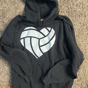 Black volleyball Hoodie with White Heart Design